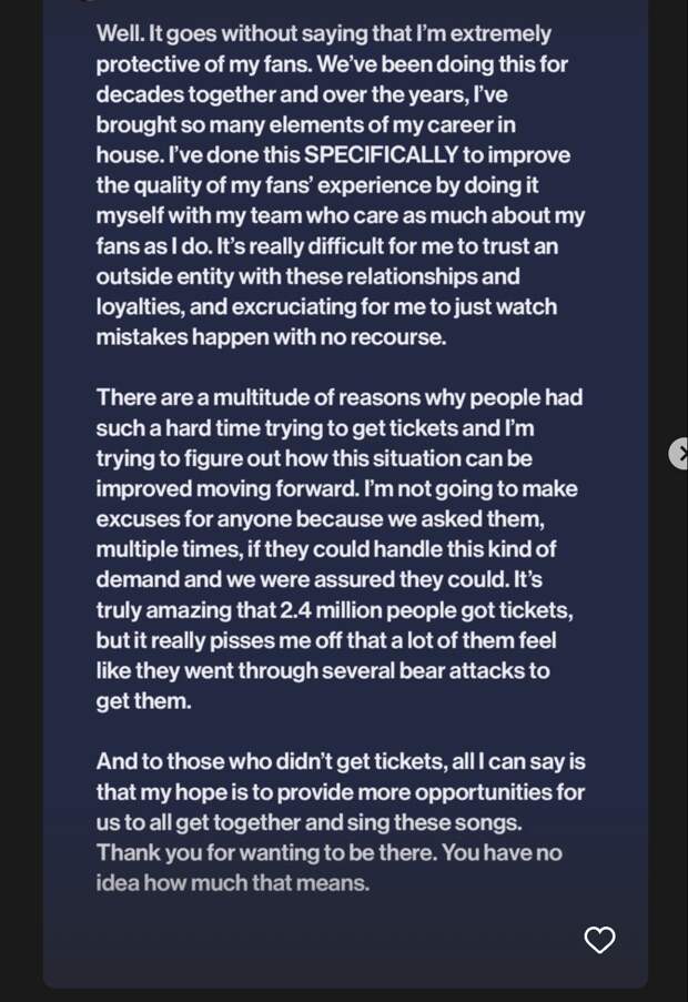 Taylor Swift Ticketmaster statement