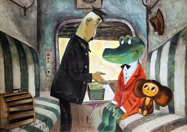 Чебурашка и крокодил Гена герои, интересно, мультфильм, рисунок, художники, эскизы