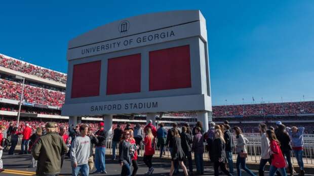 A view from the Gillis Bridge outside of Sanford Stadium.