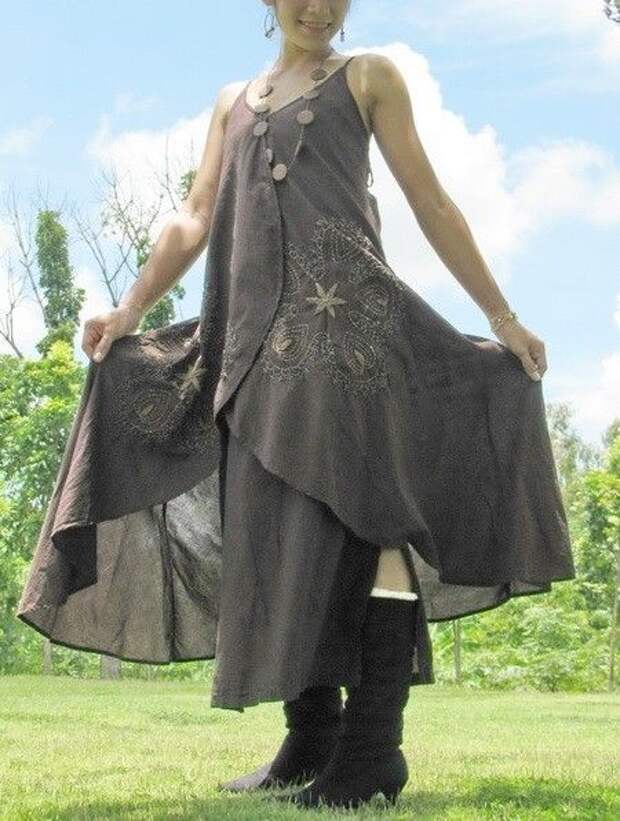 Butterfly dress from Thailand, layered cotton with hand embroidery