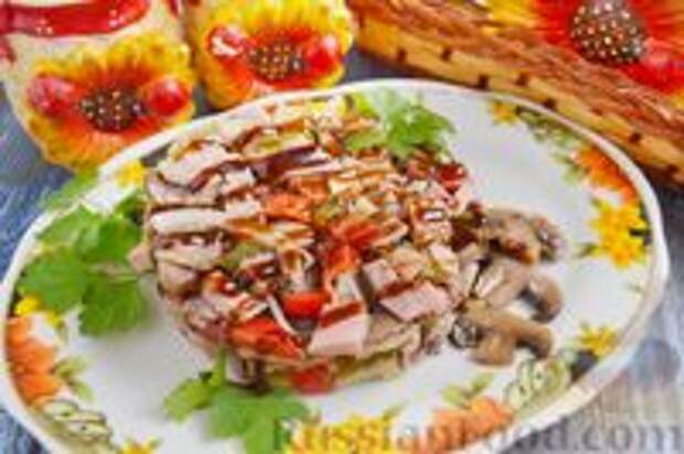 Фото к рецепту: Мясной салат с грибами (без майонеза)