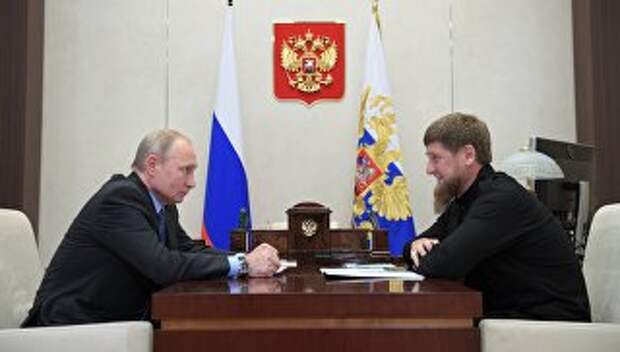 Президент РФ Владимир Путин и глава Чеченской Республики Рамзан Кадыров во время встречи. 15 июня 2018