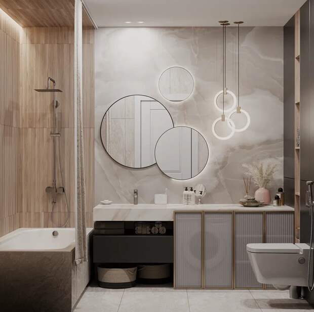 Ванная, 2-комнатная квартира, 82 м². Дизайн и ремонт Domeo.