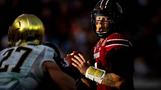 Spencer Rattler throws a pass against Notre Dame in the Gator Bowl.