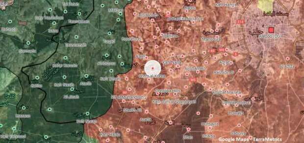 Место обстрела на карте Алеппо
