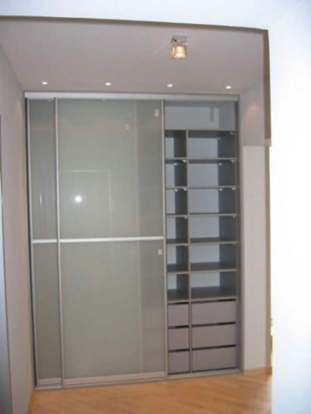 Встроенный шкаф из гипсокартона с распашными дверями