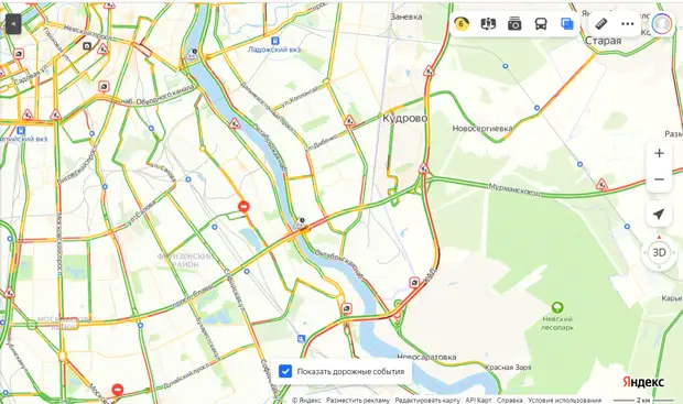 Аномальная пробка на КАД превысила 10 км