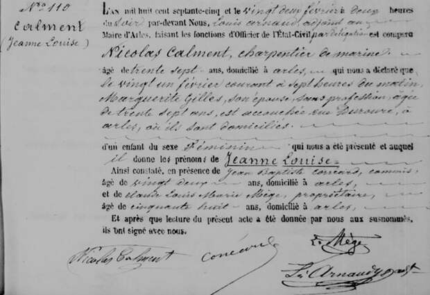 Jeanne Calment's birth certificate