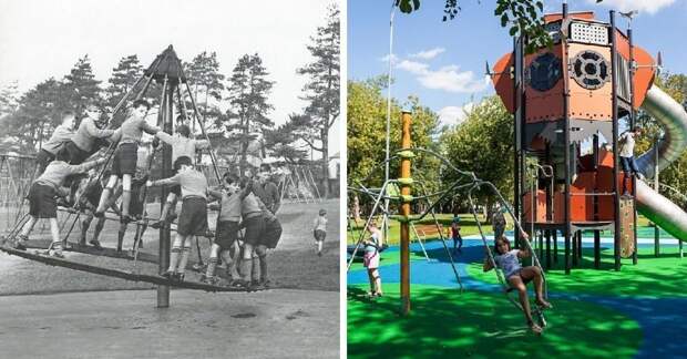 Детская площадка в мире, вещи, изменились, прошлое, тогда и сейчас