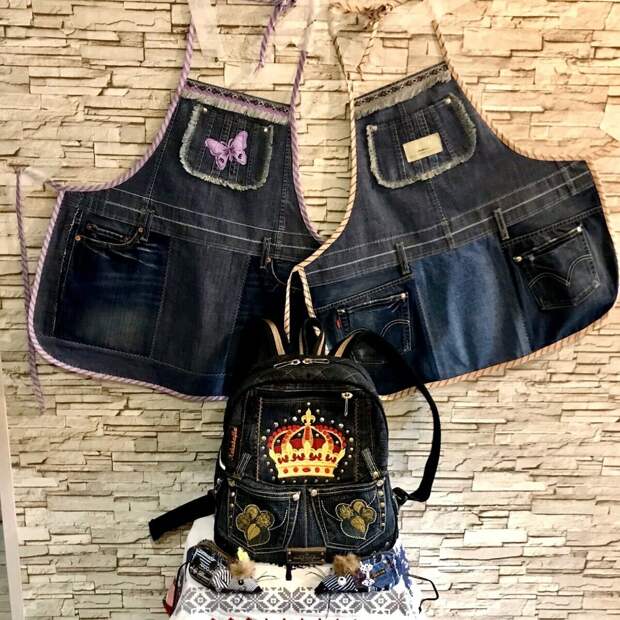 Как остатки джинсов превратить в стильные фартуки...