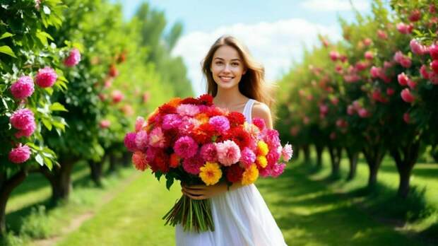 Девушка с цветами / Изображение сгенерировано YandexGPT 5 Pro / amic.ru