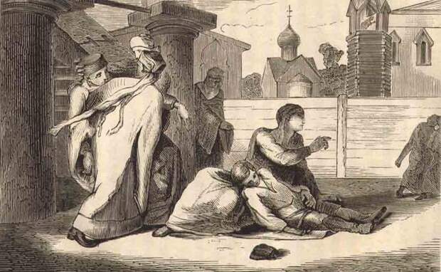 Убийство царевича Дмитрия. Гравюра. Начало 1870-х годов Убийство царевича Дмитрия. Гравюра. Начало 1870-х годов