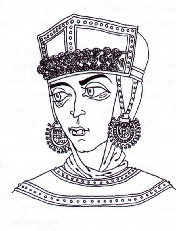 Головной убор знатной рязанки XII-XIII веков. Реконструкция В. Даркевича и Г. Борисевича.