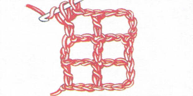 Филейная сетка с пустыми и заполненными клеточками, выполненная столбиками с накидом (фото 5)