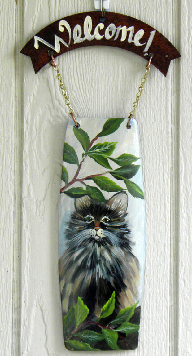 Hand Painted Cat Welcome Sign