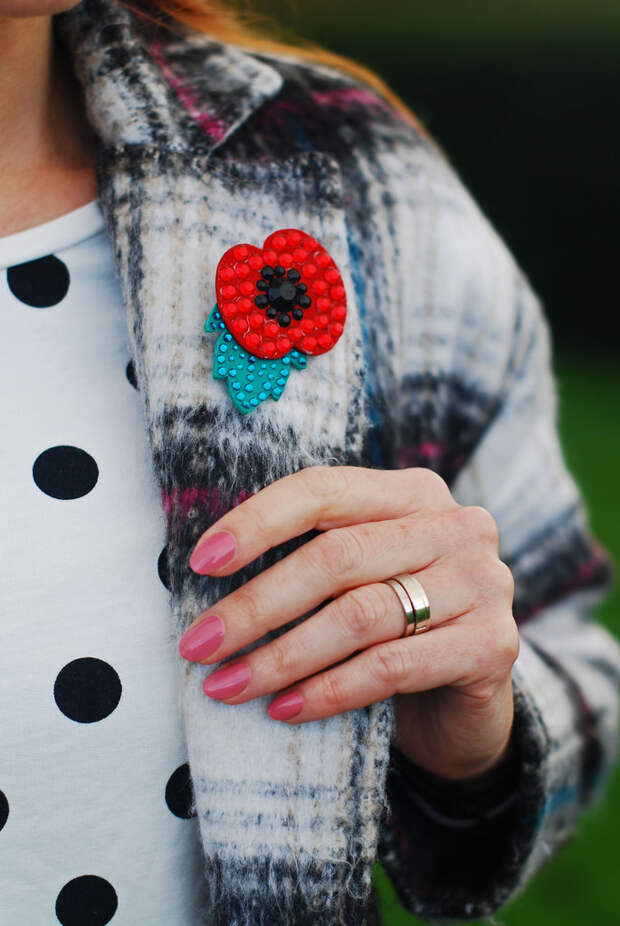 Checked coat with polka dots and denim - over 40 style