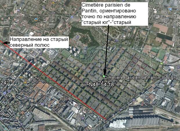 Cimetière parisien de Pantin, ориентировано точно по направлению 