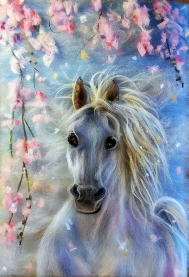 Картины из шерсти: лошади 7