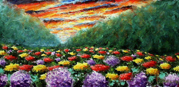 Большая картина полевых цветов мастихином. Поляна цветов. Живопись цветы: 