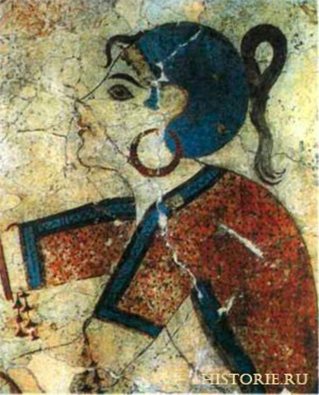 Девушка, срывающая крокусы. «Святилище крокусов», Акротири. Тира. Фреска 