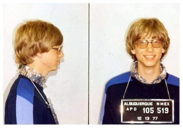 Фото из досье арестованного Билла Гейтса за вождение без прав, 1977 год
