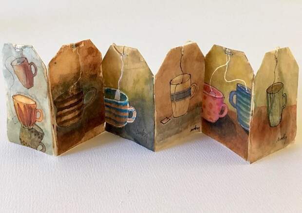 Миниатюрные картины на чайных пакетиках искусство, картины, миниатюра, пакетики, своими руками, удивительно, чай