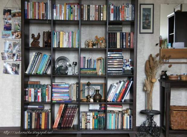 Книжный стеллаж в гостиной.