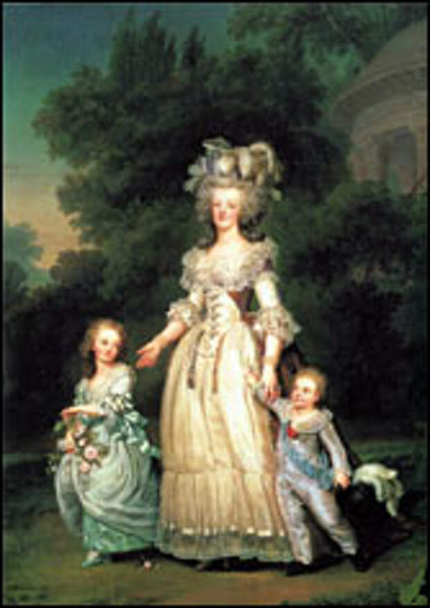 Королева Мария-Антуанетта Франции со своими детьми Мария Тереза Шарлотта Франции и Дофин Жозеф Луи Франции, художник Адольф Ульрих Вертмюллер 1785-1786 гг.