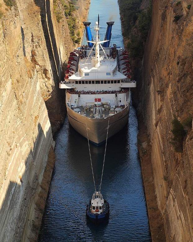 Коринфский канал - самый узкий канал в мире греция, интересное, канал, корабли, путешествия, узкий канал, фото