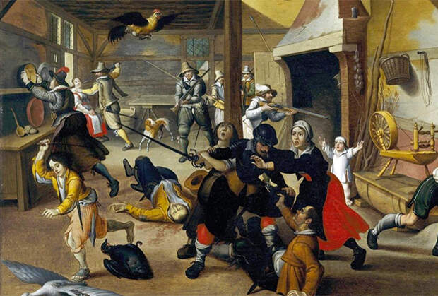 Картина Себастьяна Вранкса Солдаты грабят ферму во время Тридцатилетней войны.