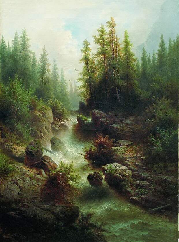 «Горный поток». (1880-е). Частное собрание. Автор: А.И. Мещерский.