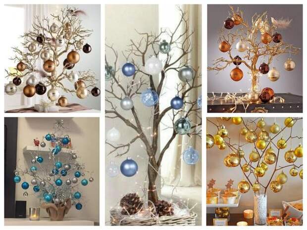 Ветки + шарики + фантазия = новогоднее дерево