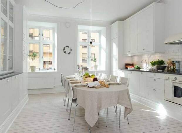 белая кухня в скандинавском стиле большая 