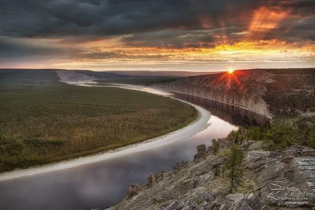 Восход на реке Оленёк. Якутия  природа, россия, страна