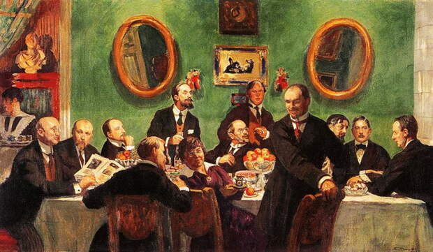 Эскиз группового портрета художников объединения «Мир искусства». 1916-1920 (700x407, 128Kb)