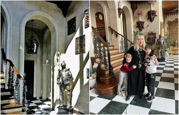 В холле гостей и хозяев встречает железный рыцарь – «хранитель замка» (Алла Борисовна с Лизой и Гариком в холле).