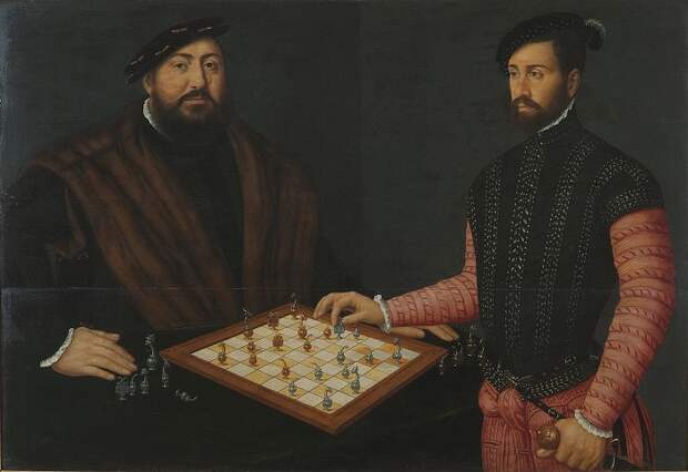 Неизвестный художник, «Курфюрст Иоганн Фридрих Великодушный играет в шахматы с испанским дворянином», 1548.
