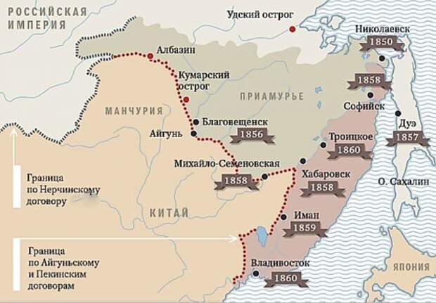 Изменения границы в результате Айгунского и Пекинского договоров