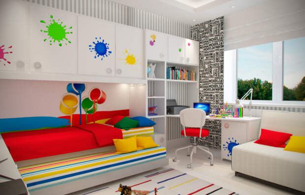 Кровать в одном стиле придаст детской комнате яркий и оригинальный дизайн.