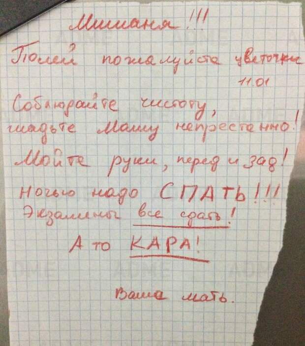 Записки, наполненные родительской любовью родители, прикол, записки