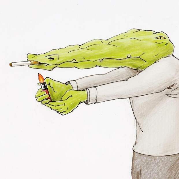 Забавные иллюстрации о жизнь крокодилов в человеческом мире