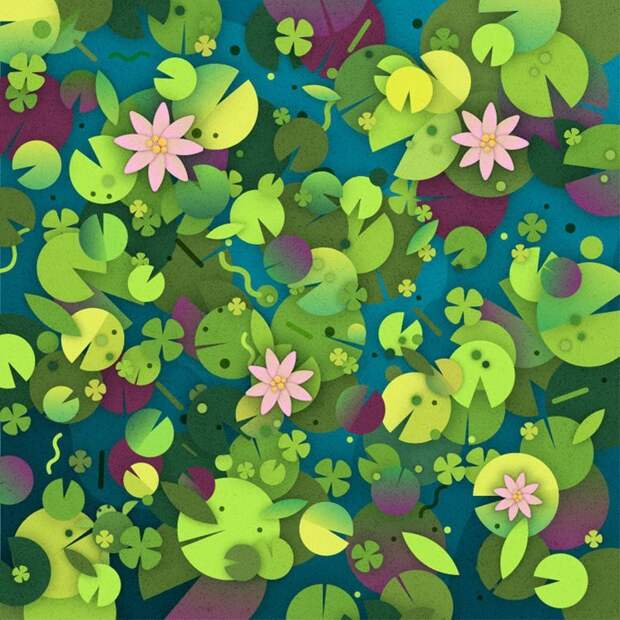 9. Найдёте черепаху среди листьев водяных лилий? головоломки, задача, иллюзия, интернет, прикол