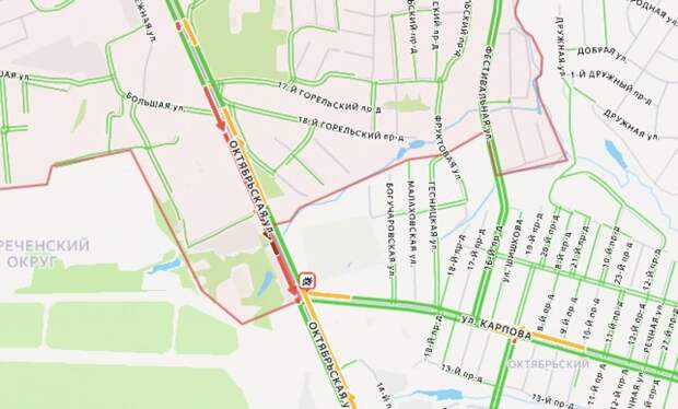 На улице Октябрьская в Туле образовалась крупная пробка