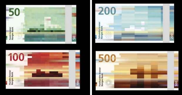 Норвежские кроны с пиксельными изображениями на одной стороне