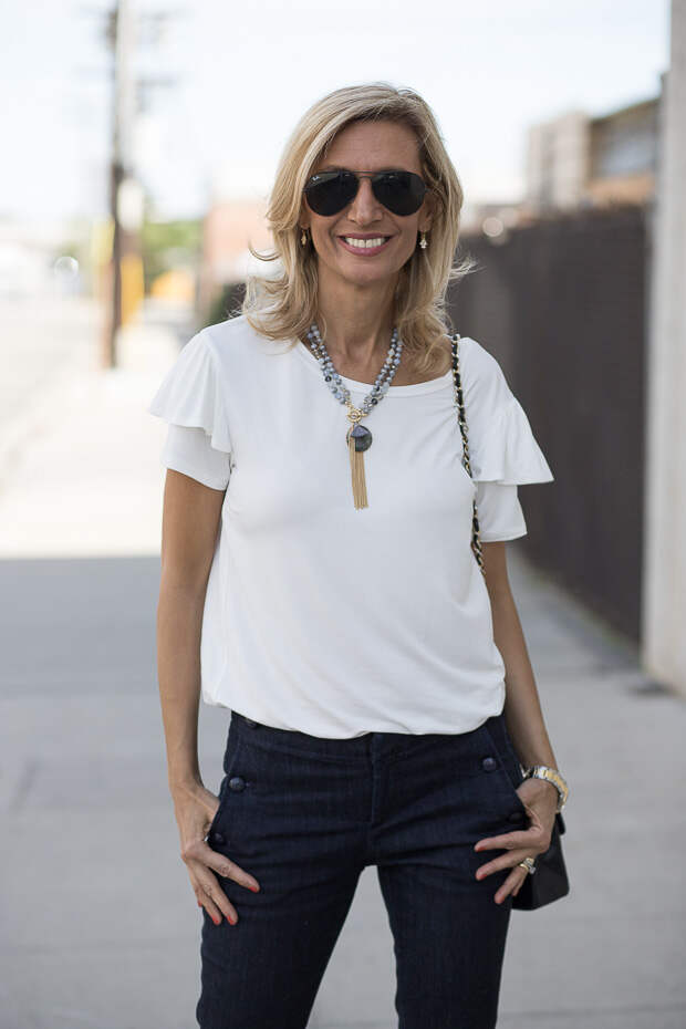 ivory ruffle sleeve blouse