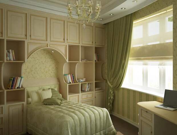 Дизайн интерьера квартир, интерьер в классическом стиле, спальня кровать, оформление окна в спальне