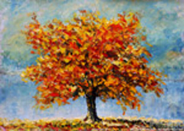 Осенний пейзаж маслом и мастихином: "Одинокая осень", холст, масло, мастихин.50х69, 2011г.