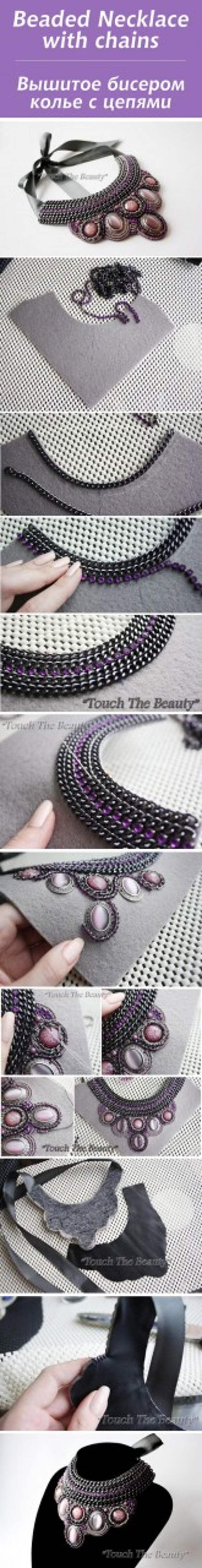 Вышитое бисером колье с цепями / Beaded Necklace with chains #bead #tutorial