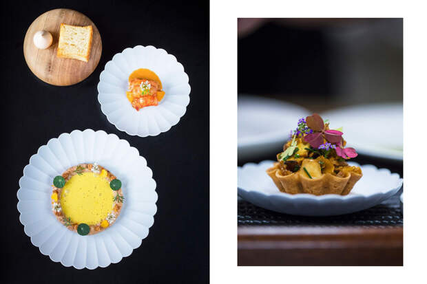 Подача блюд в ресторане Les Morainières