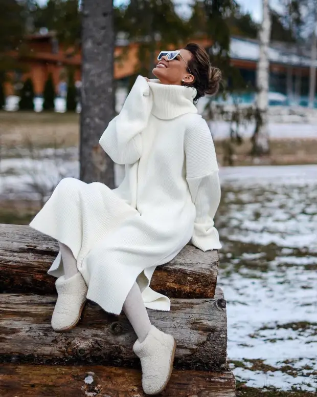 Как носить платье-свитер: 12 идей, которые помогут чувствовать себя комфортно и уютно